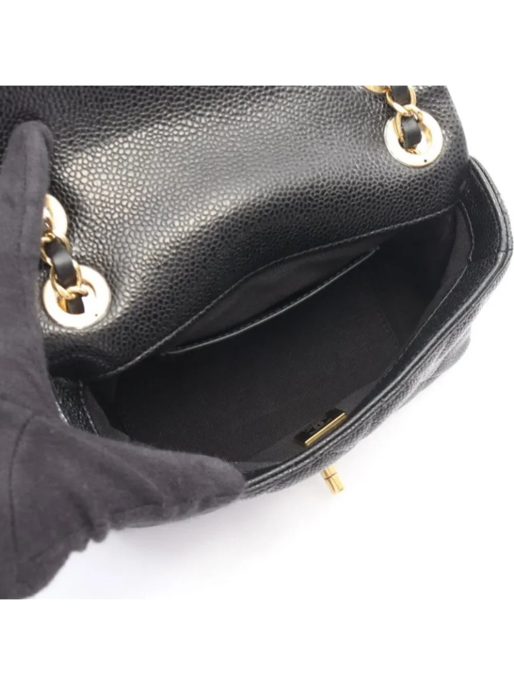 Chanel Shoulder Bag Mini Quilted CC Snake Black Caviar Leather Mini Chain